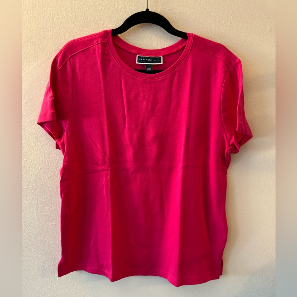 Karen Scott Pink Short Sleeve Cotton Shirt Large